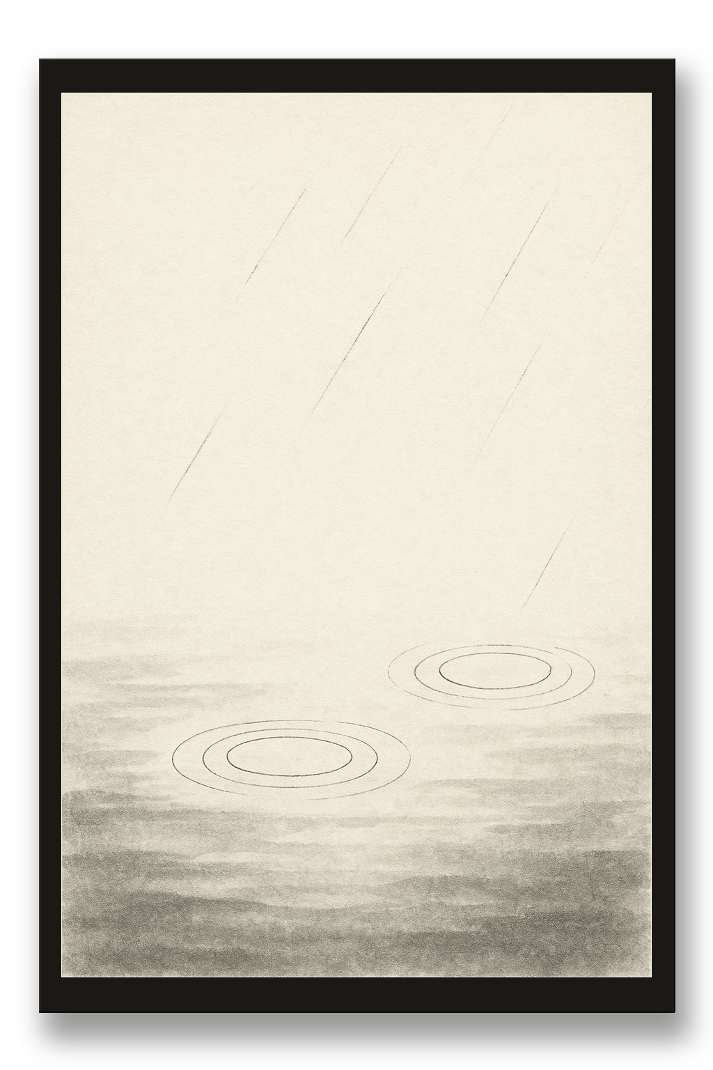Ame — rain — framed 30×45 cm, black wood frame with acrylic glass