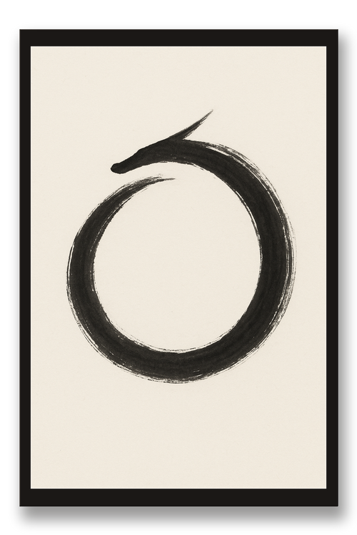 Dragonring — dragon in a ring — framed 30×45 cm, black wood frame with acrylic glass