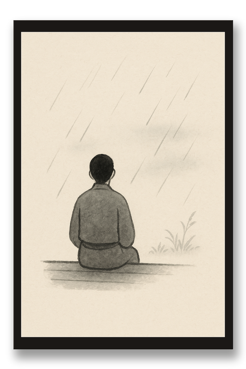 Engawa — rain — framed 30×45 cm, black wood frame with acrylic glass