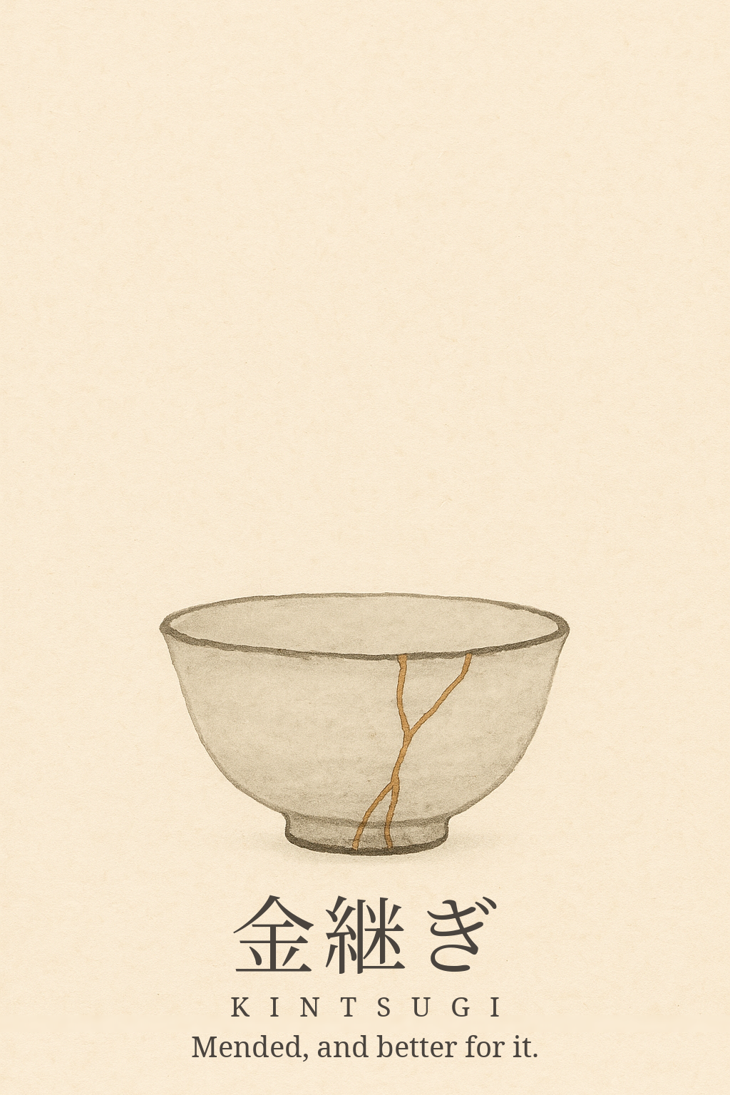 Kintsugi motif with the kanji 金継ぎ, name and a single line
