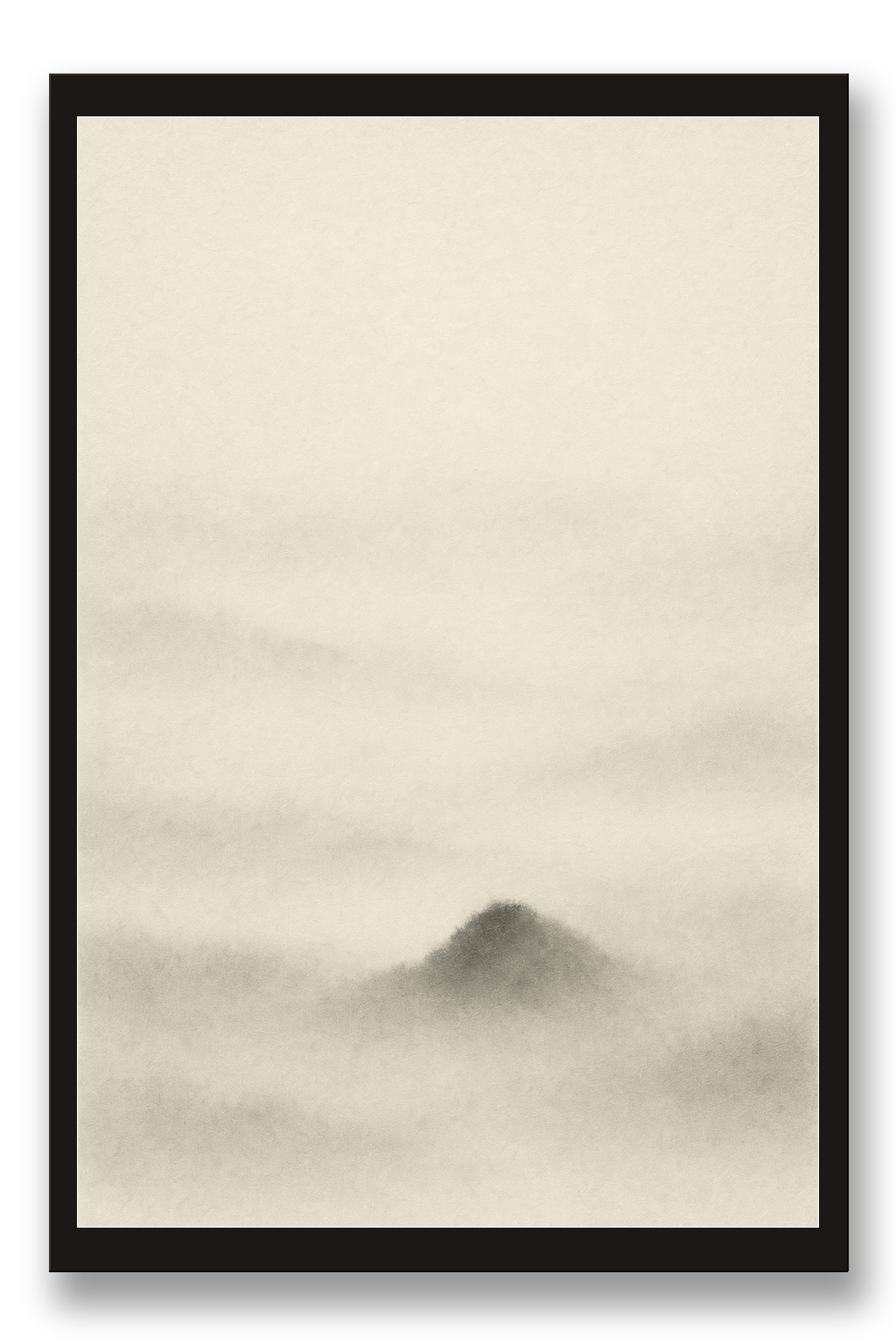 Kiri — mist — framed 30×45 cm, black wood frame with acrylic glass