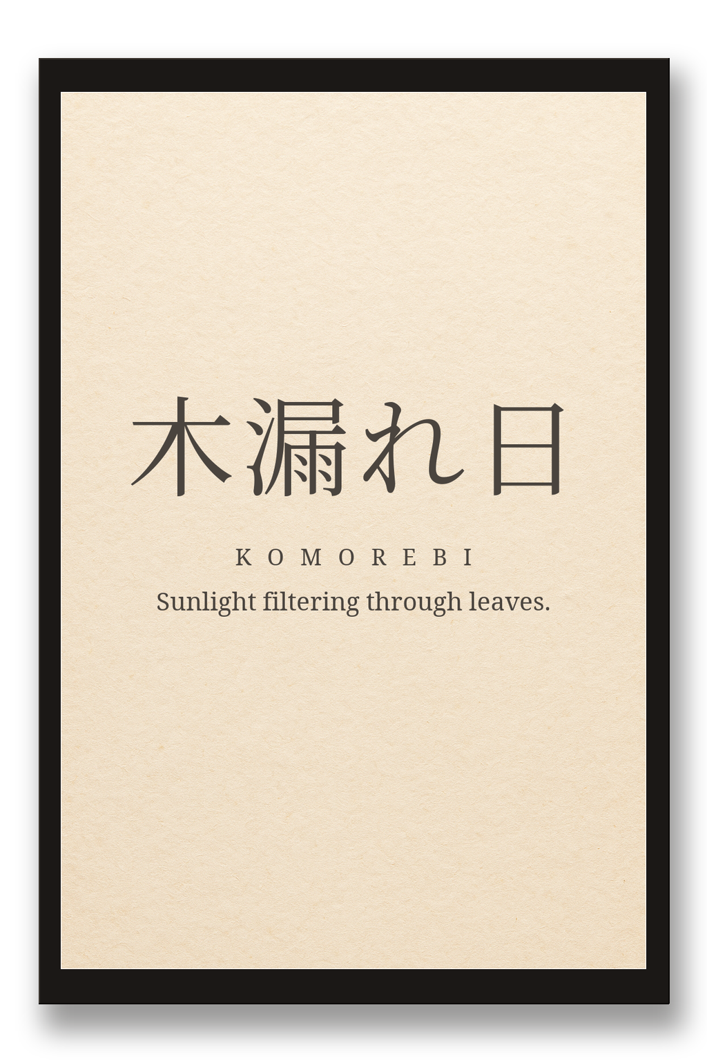 Komorebi — Sunlight Through Leaves — framed 30×45 cm, black wood frame with acrylic glass