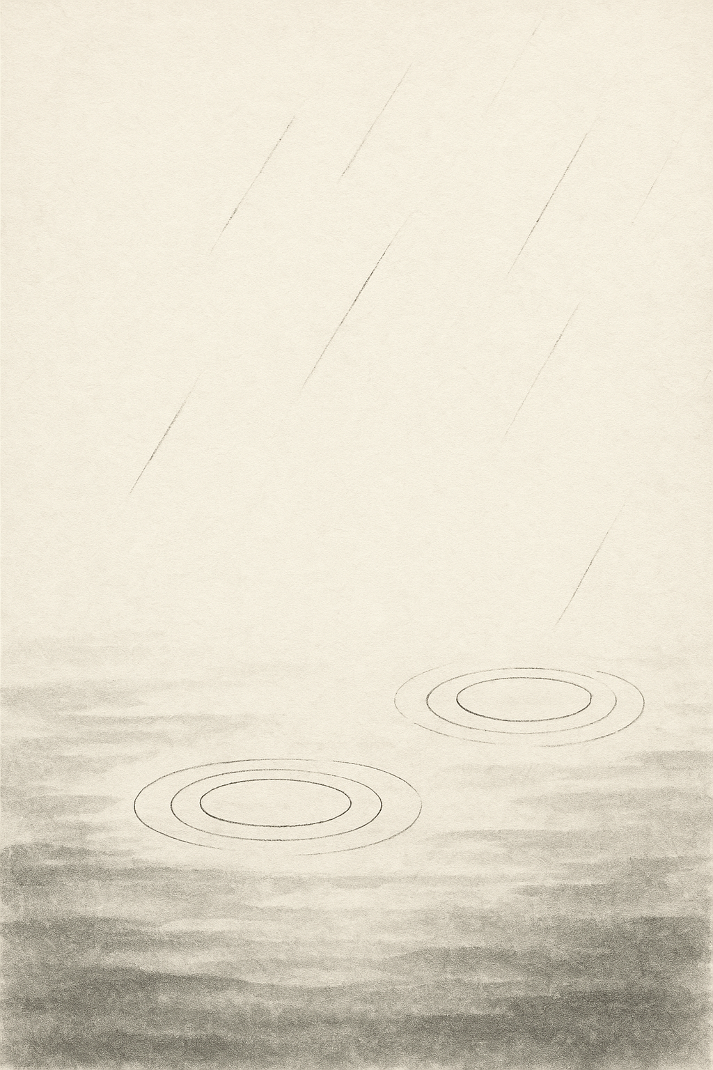 Ame — rain, ripples on still water in sumi ink on warm off-white