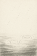 Ame — rain, ripples on still water in sumi ink on warm off-white
