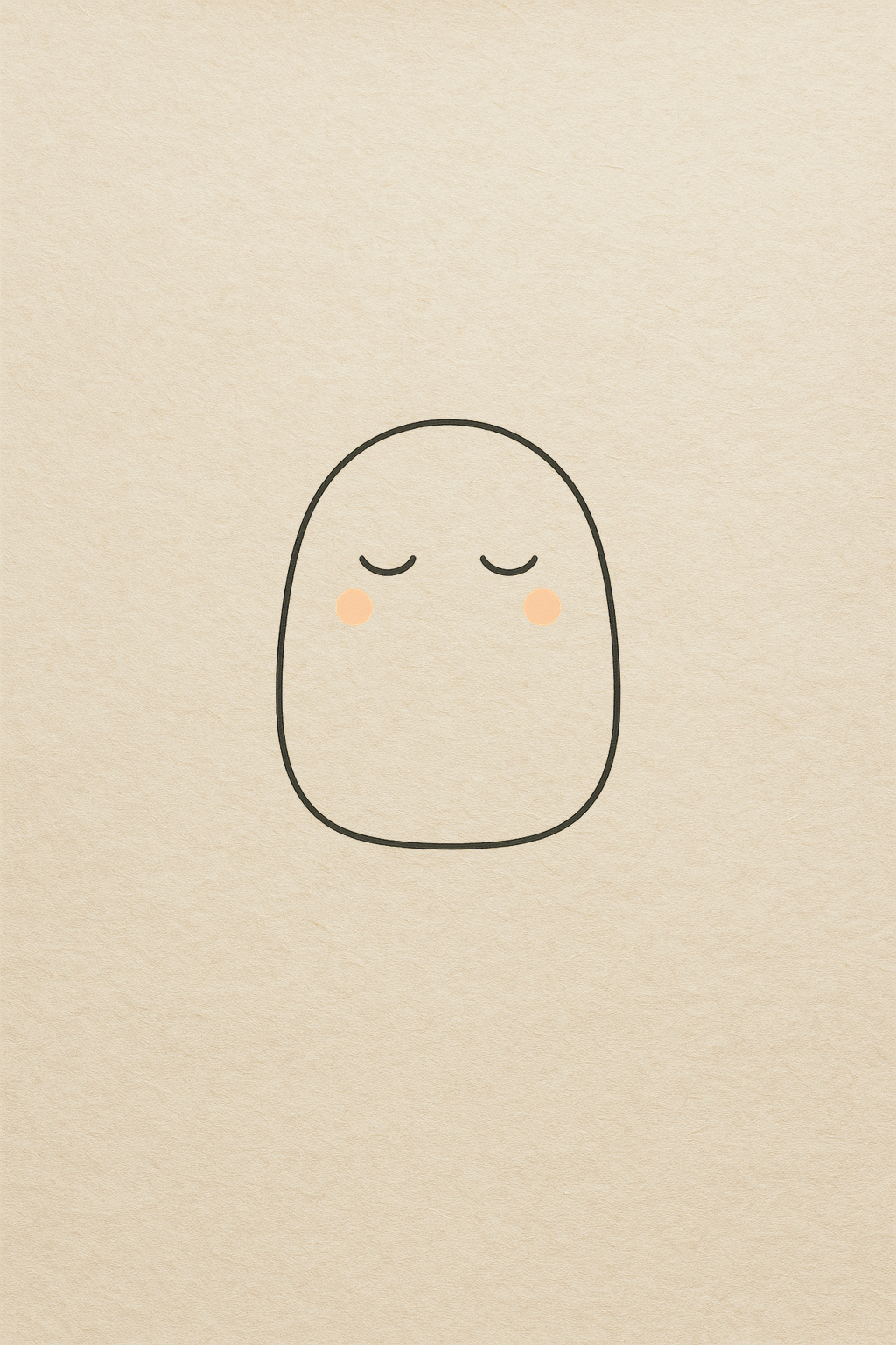 Ghost — a quiet rounded Mikofu character with closed eyes on a wide field of paper