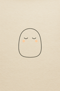 Ghost — a quiet rounded Mikofu character with closed eyes on a wide field of paper