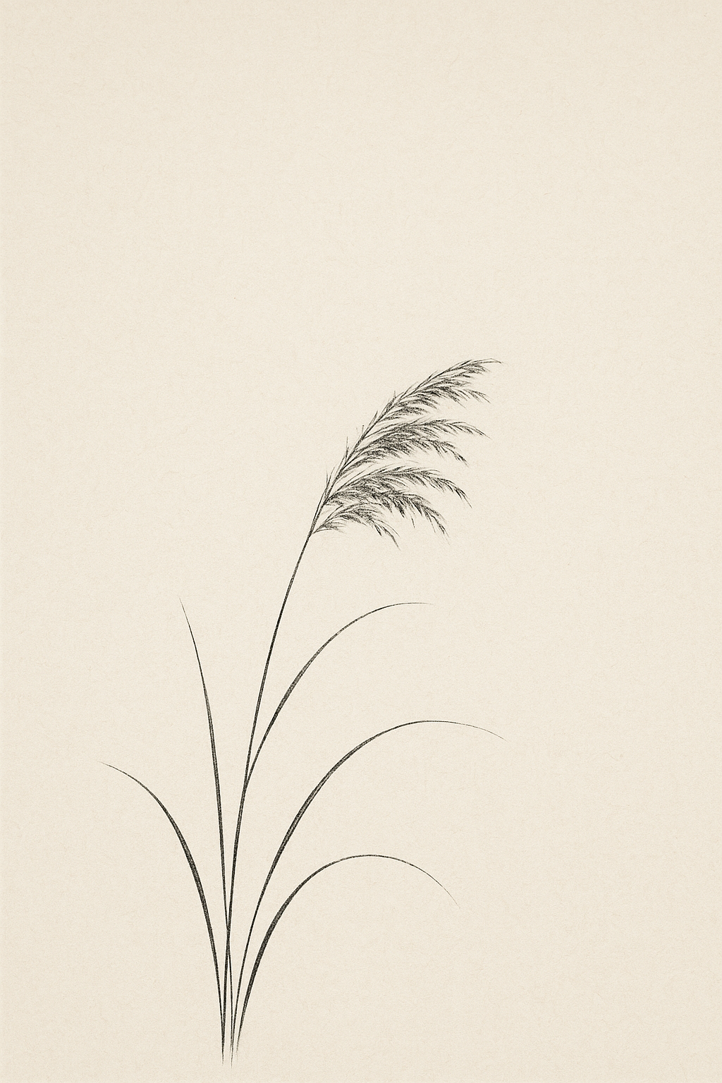 Susuki — autumn pampas grass leaning the way the wind went, sumi ink on warm off-white paper