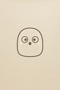 Ghost — curious — a quiet rounded Mikofu character, eyes wide, on a wide field of paper
