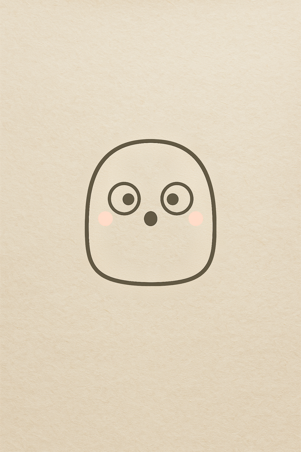 Ghost — curious — a quiet rounded Mikofu character, eyes wide, on a wide field of paper