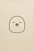 Ghost — sleepy — a quiet rounded Mikofu character, eyes closed mid-yawn, on a wide field of paper
