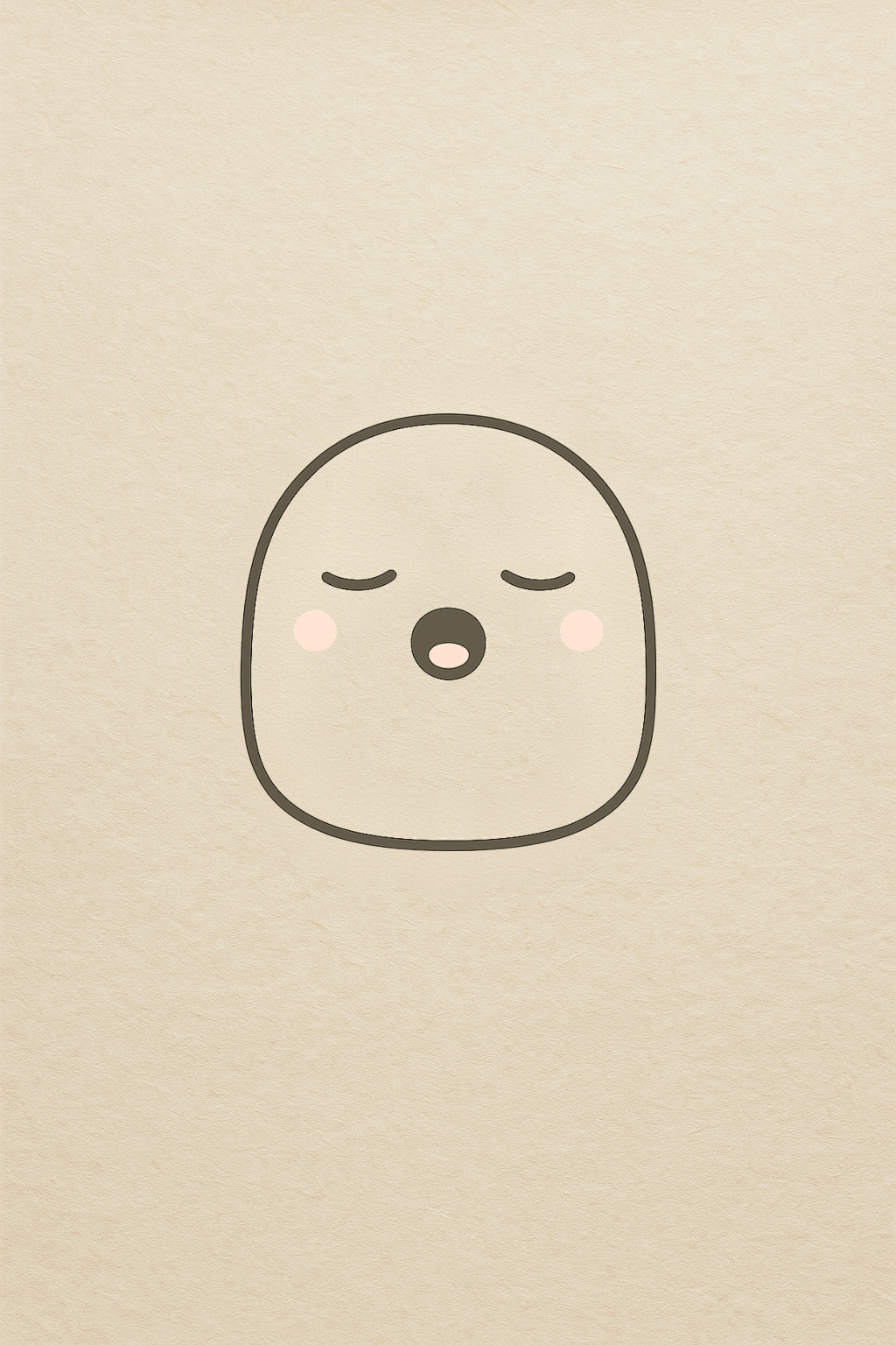 Ghost — sleepy — a quiet rounded Mikofu character, eyes closed mid-yawn, on a wide field of paper