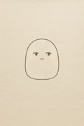 Ghost — wistful — a quiet rounded Mikofu character, gaze turned inward, on a wide field of paper