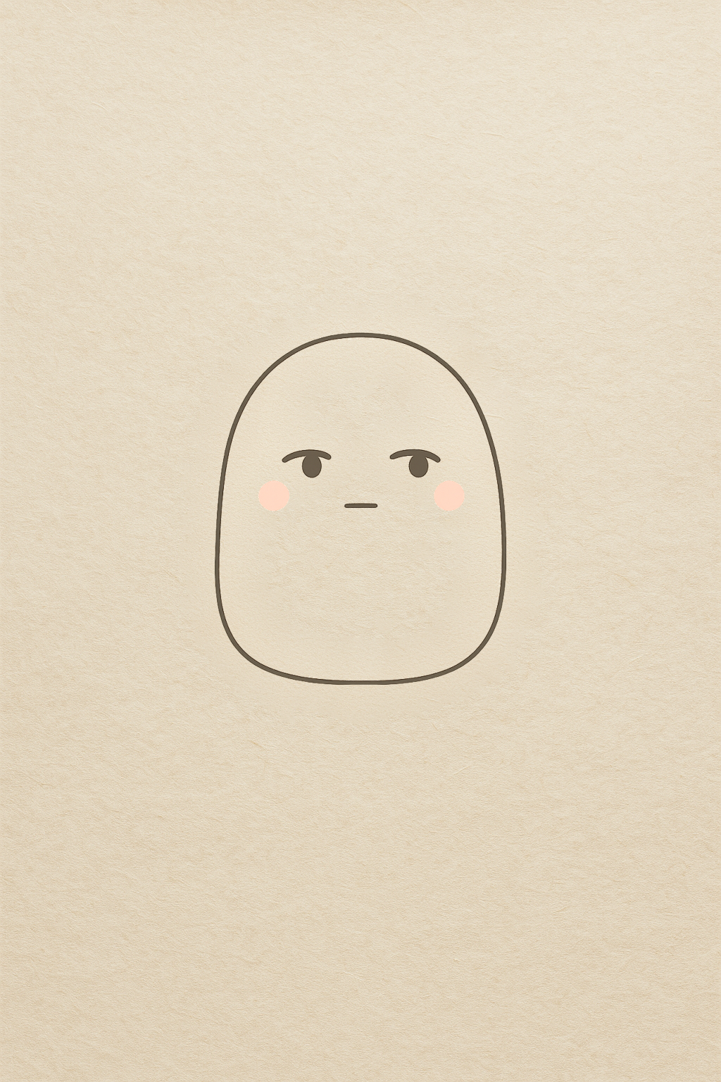 Ghost — wistful — a quiet rounded Mikofu character, gaze turned inward, on a wide field of paper