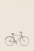 A minimal sumi-ink bicycle low in the frame on warm off-white paper