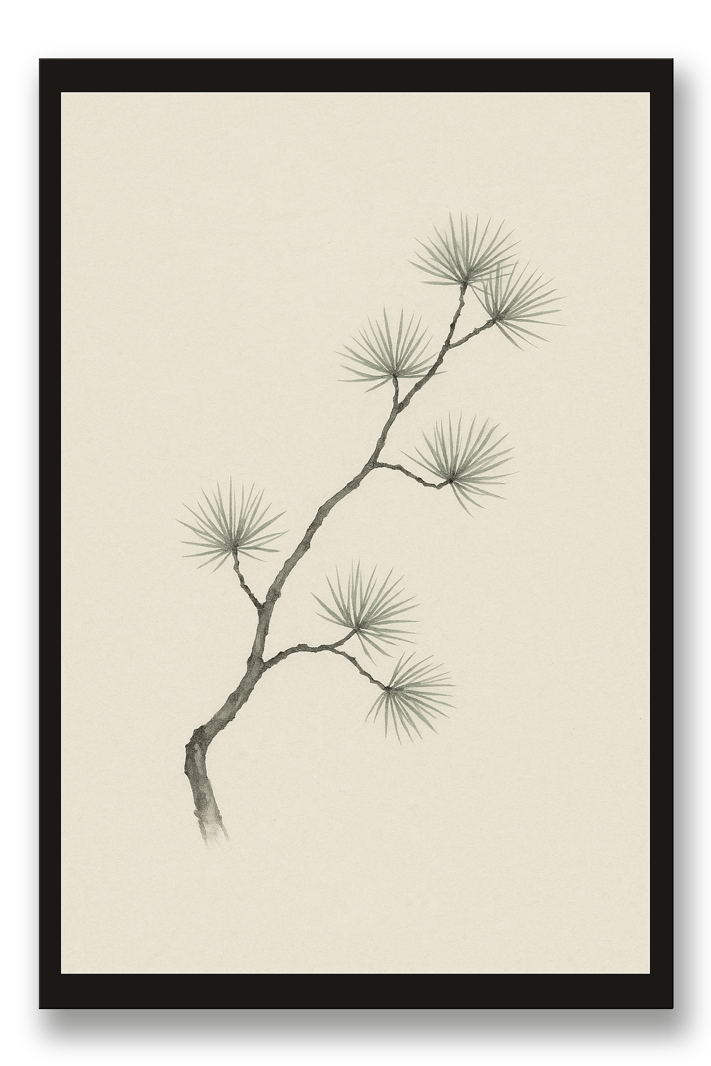 Matsu — pine tree — framed 30×45 cm, black wood frame with acrylic glass