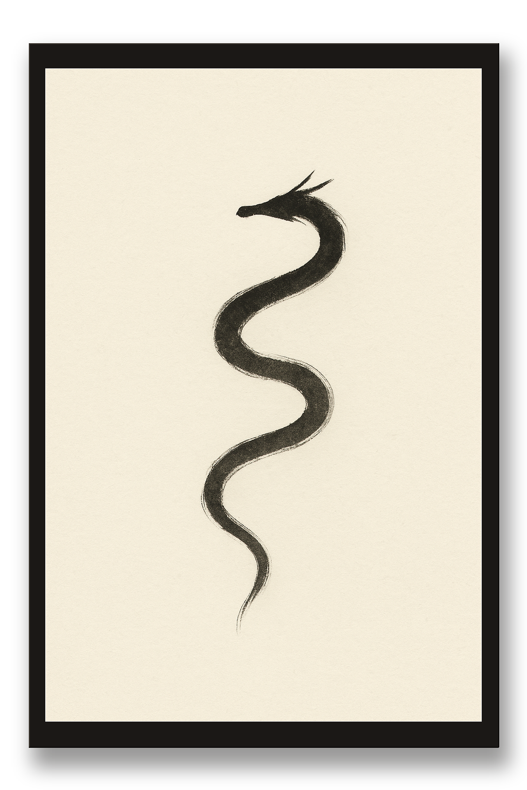 Ryū — dragon — framed 30×45 cm, black wood frame with acrylic glass