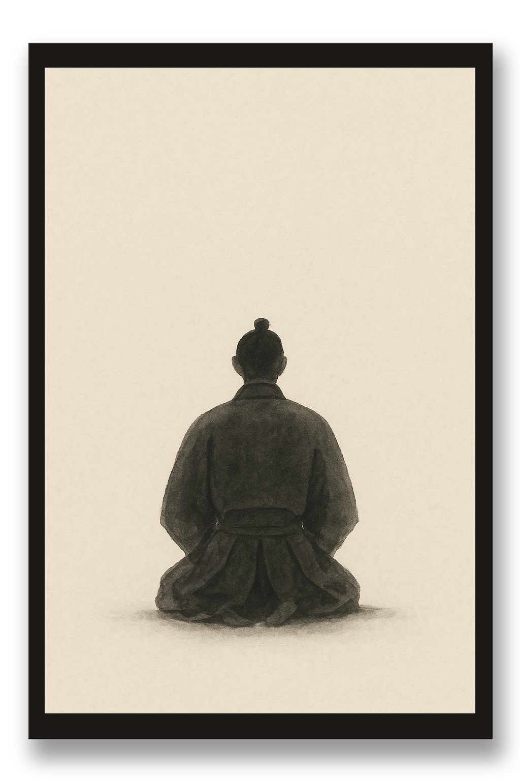 Samurai — stillness — framed 30×45 cm, black wood frame with acrylic glass