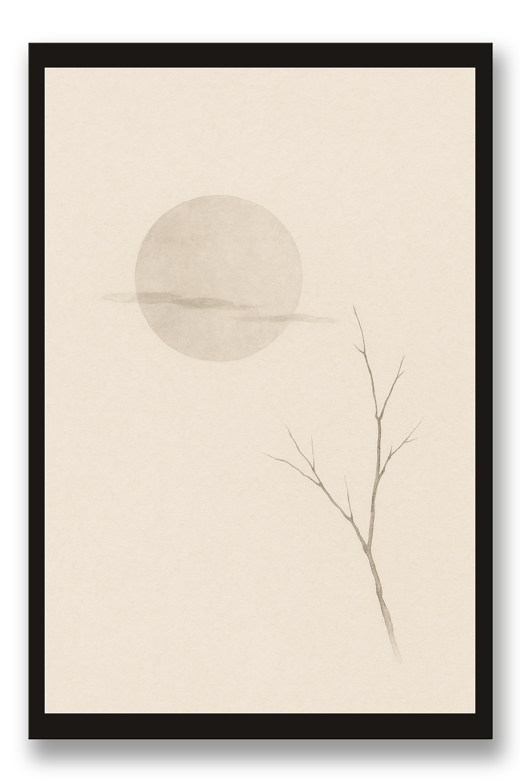 Tsuki — Moon — framed 30×45 cm, black wood frame with acrylic glass