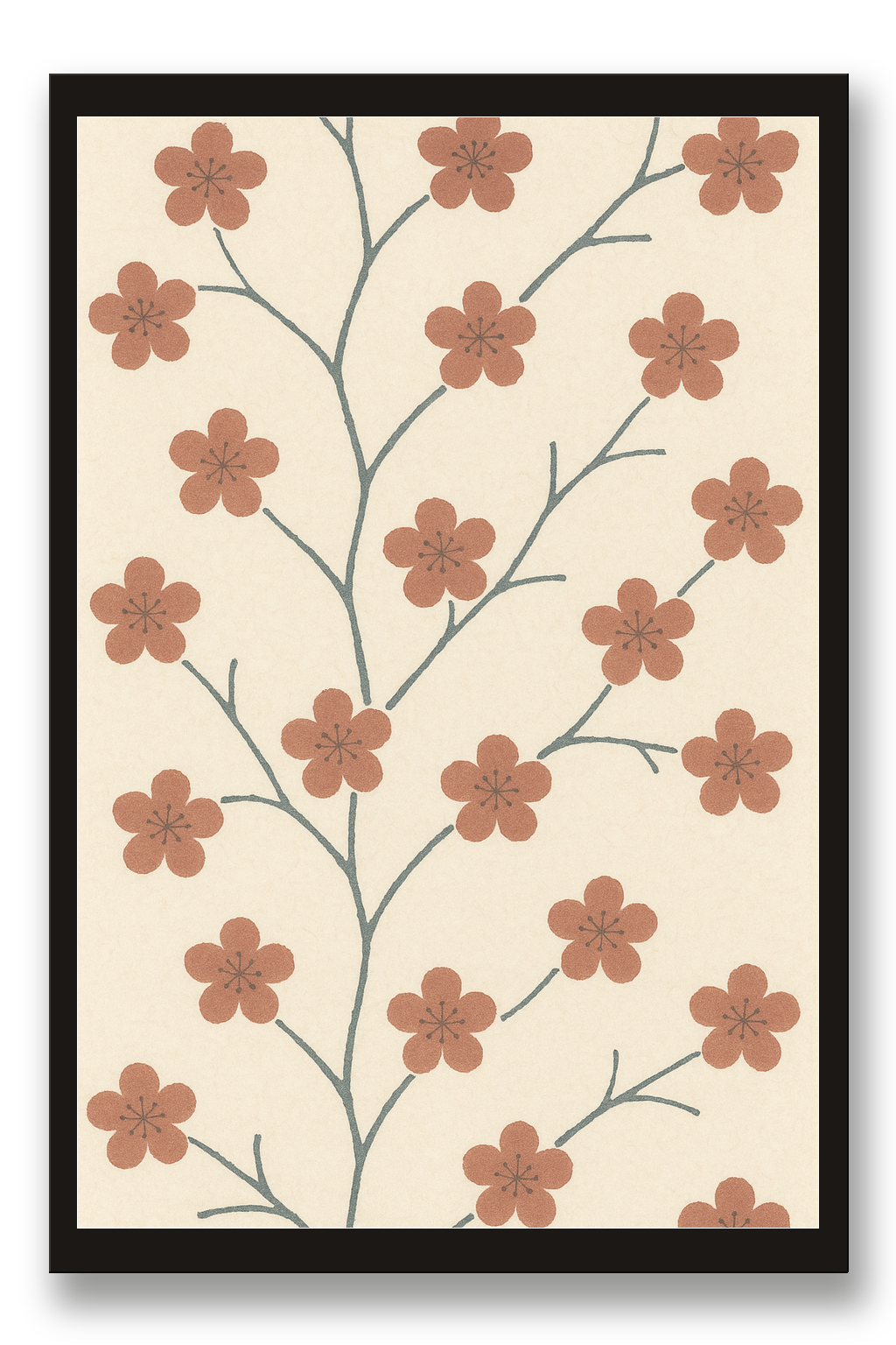 Umemonyō — Plum Blossom Pattern — framed 30×45 cm, black wood frame with acrylic glass