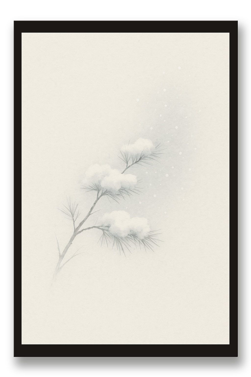 Yuki — snow — framed 30×45 cm, black wood frame with acrylic glass